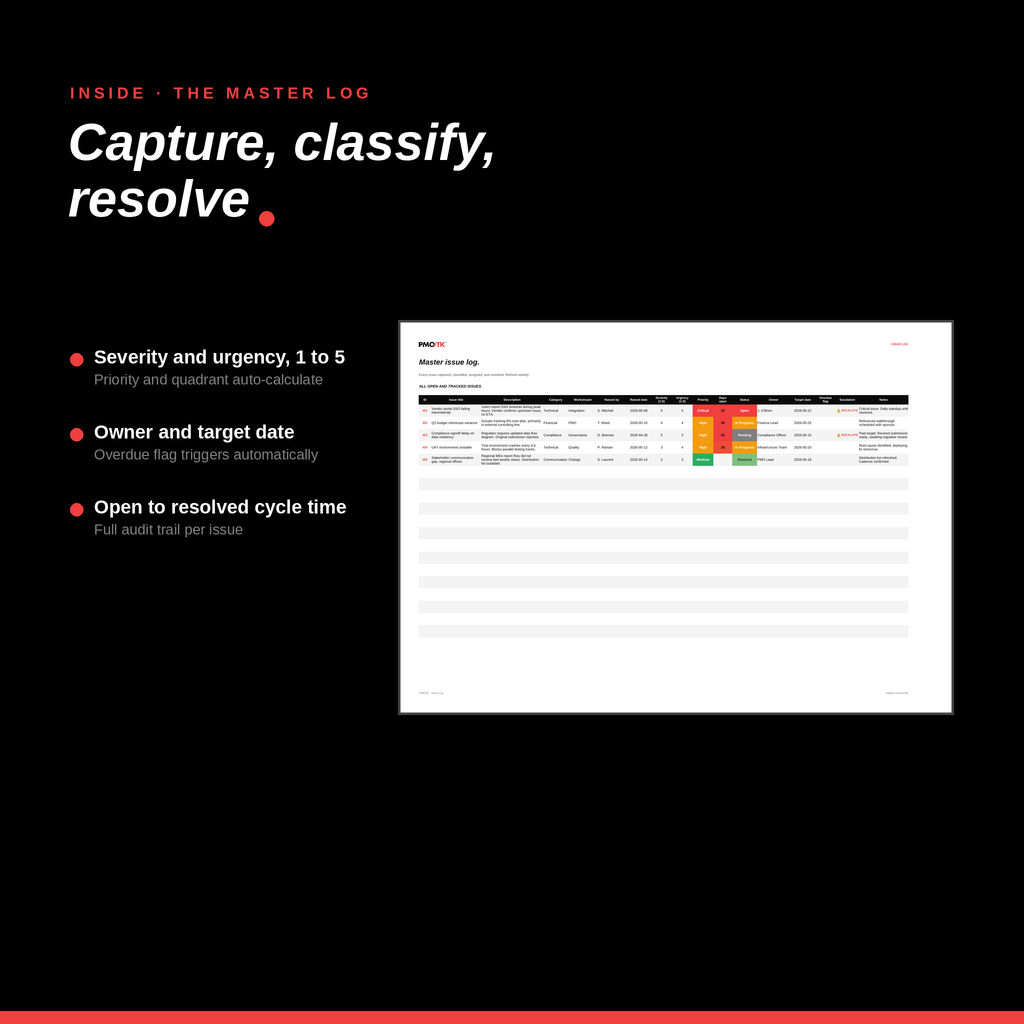 Issue Log Template